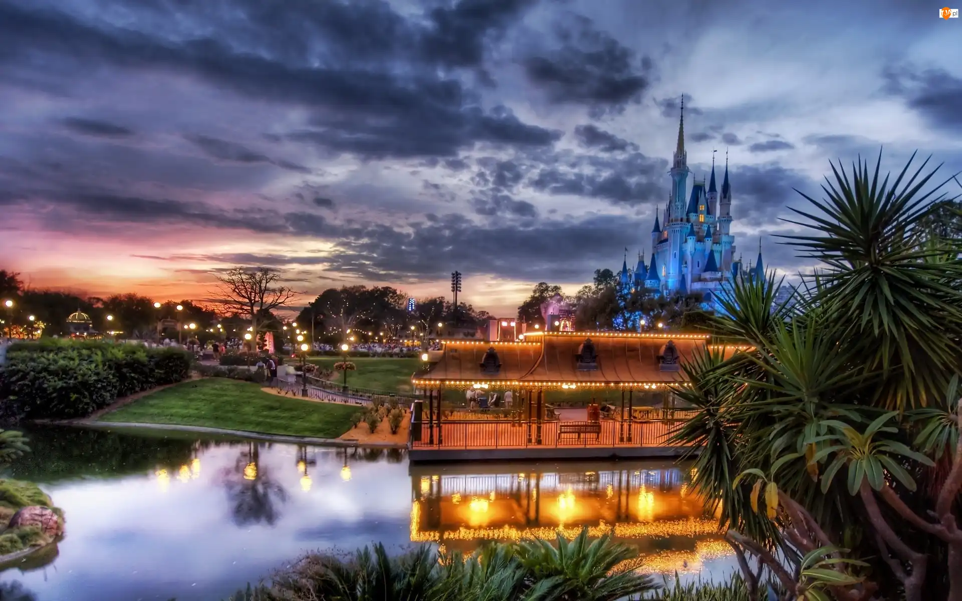 Rozrywki, Park, Zamek, Słońca, Disneyworld, Zachód