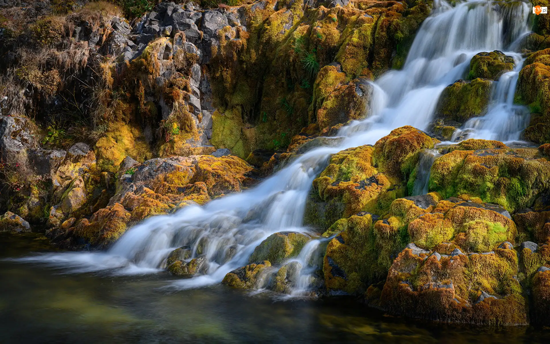 Dynjandi, Fjallfoss, Islandia, Wodospad, Rzeka, Skały, Omszałe