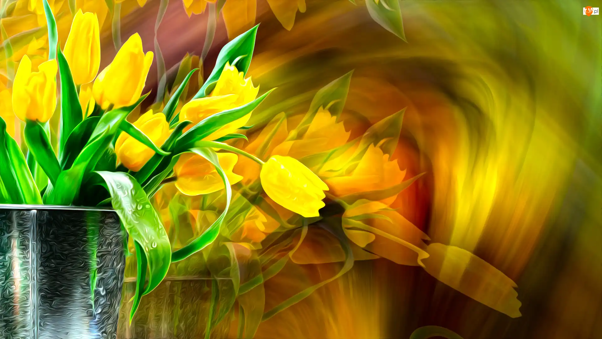 Tulipany, Grafika, Kwiaty, Żółte
