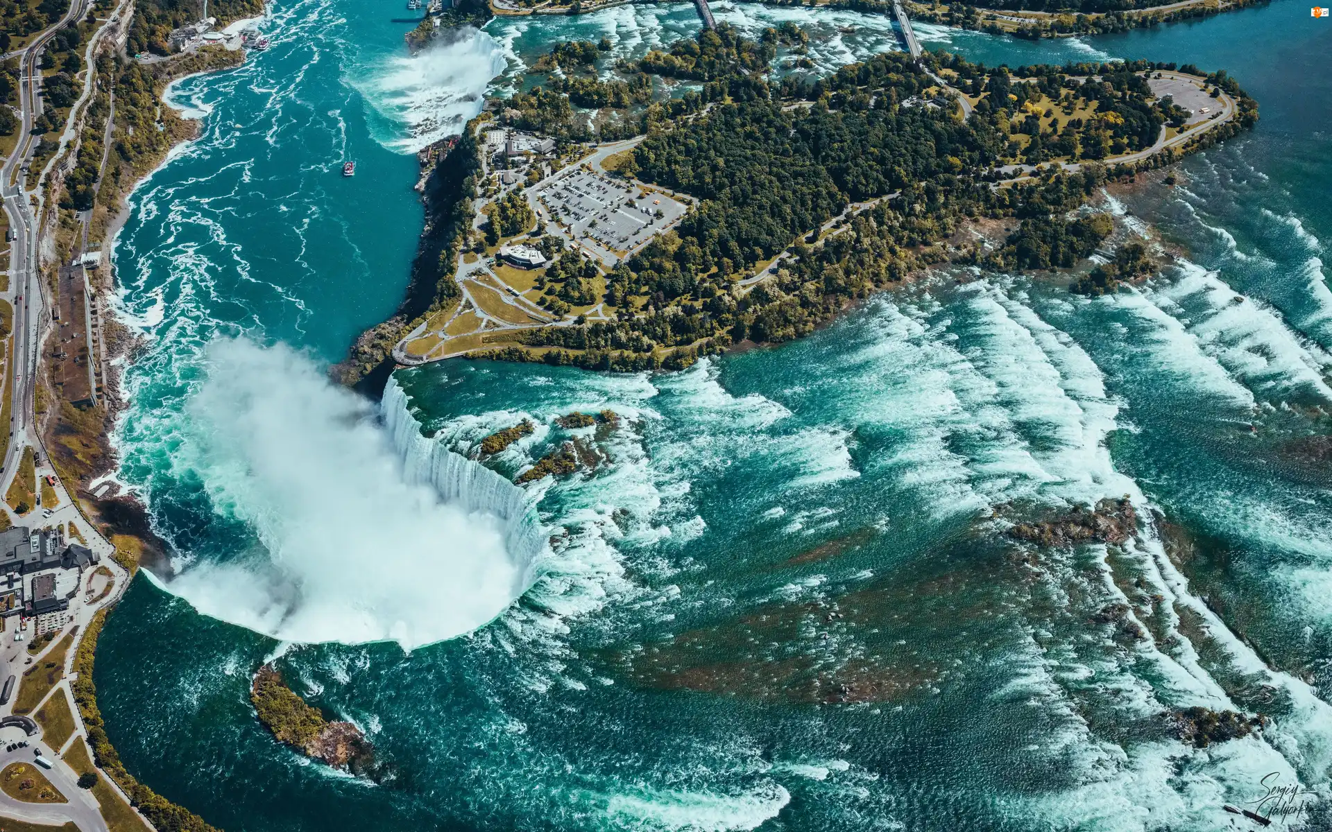 Miasto Niagara Falls, Kanada, Horseshoe Falls, Wodospad Niagara, Z lotu ptaka