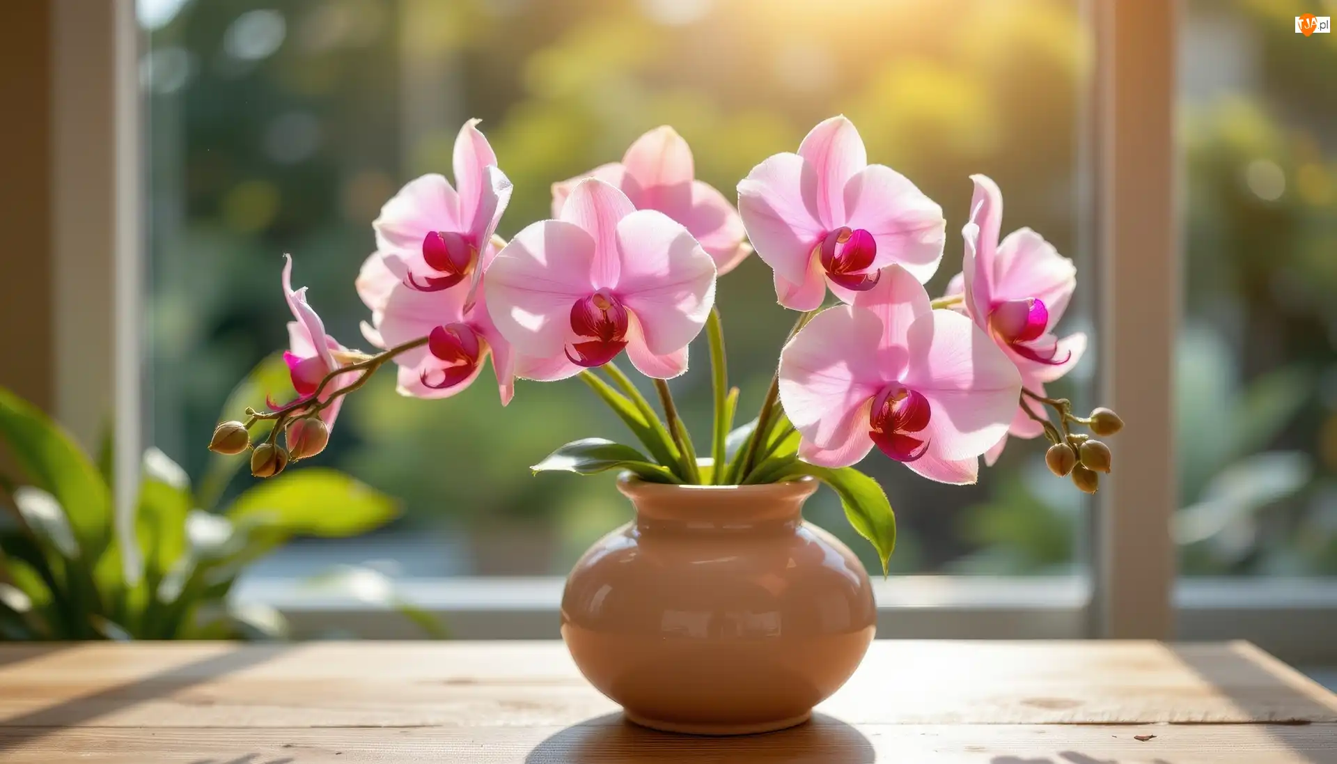 Różowe, Kwiaty, Orchidea, Okno, Storczyki, Wazon
