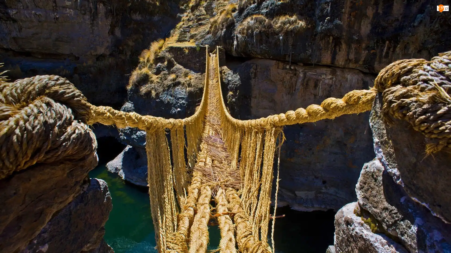 Prowincja Canas, Most linowy, Skały, Peru, Apurimac River, Rzeka, Qeswachaka Rope Bridge