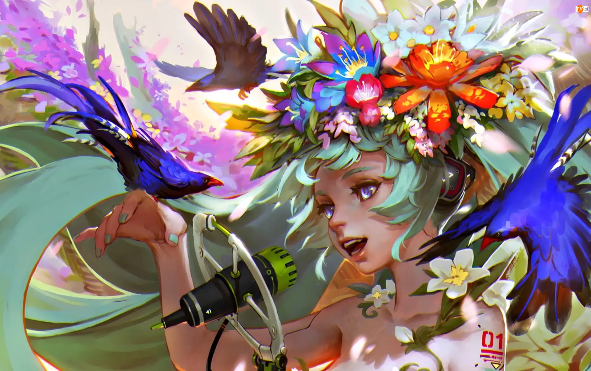 Kwiaty, Dziewczyna, Manga, Anime, Ptaki