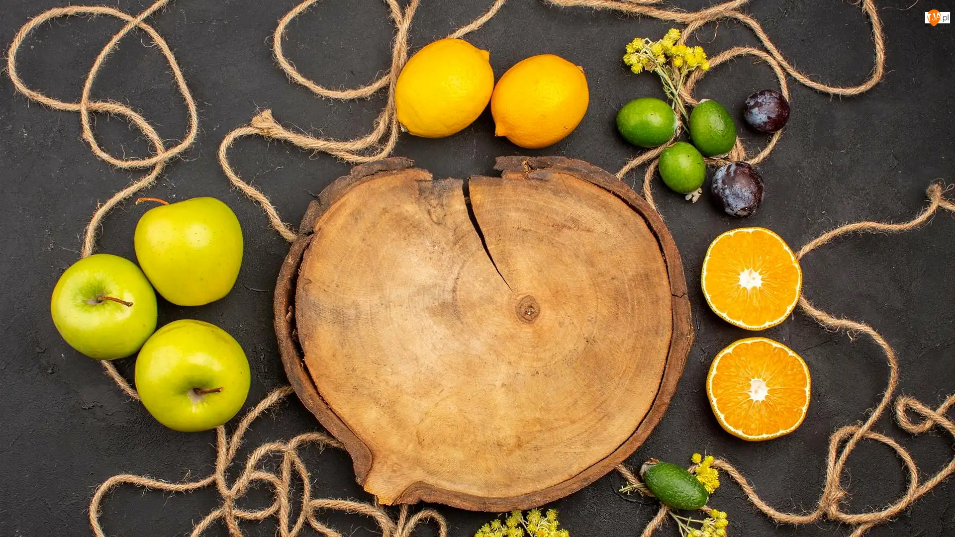 Jabłka, Owoce, Pomarańcze, Deska, Limonki, Sznurek