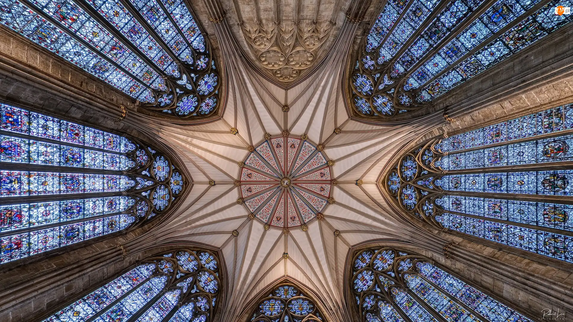 Wnętrze, Anglia, Katedra York Minster, Sklepienie, Hrabstwo North Yorkshire, Kościół, Witraże, Miasto York