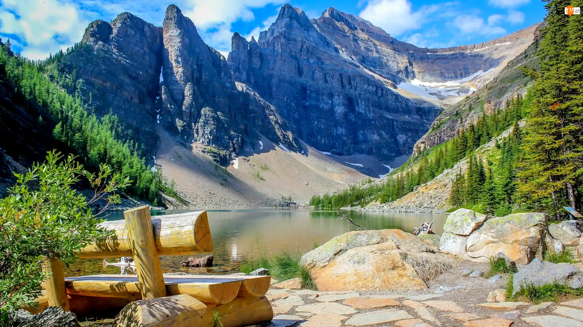 Kanada, Ławeczka, Park Narodowy Banff, Jezioro Agnes, Góry Skaliste