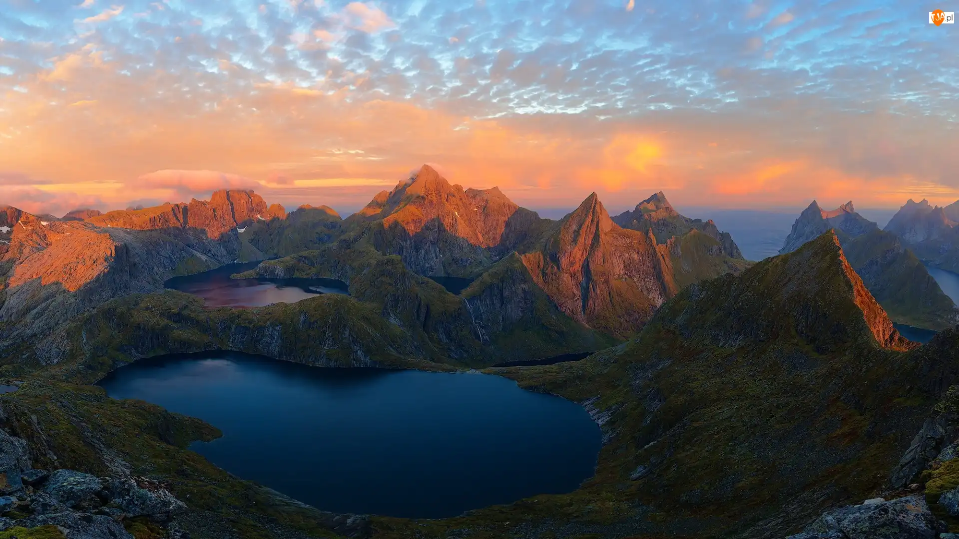 Morze, Jezioro, Lofoty, Norwegia, Góry