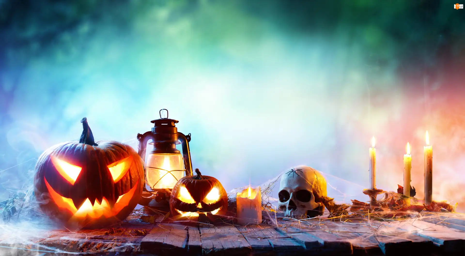 Świece, Halloween, Lampa, Dynie, Czaszka