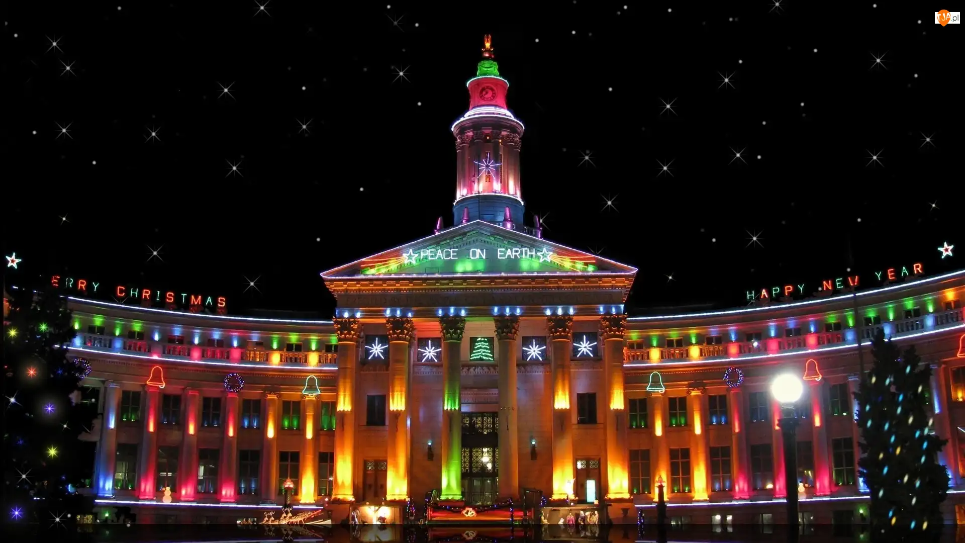Boże, Pałac, Choinka, Noc, Narodzenie, Światełka