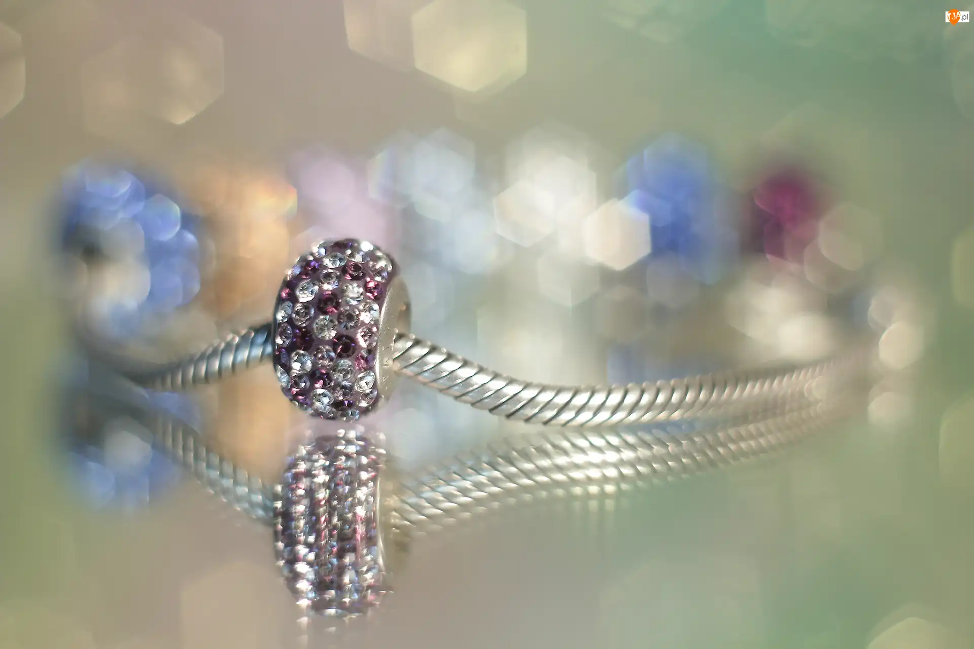 Bransoletka, Charms, Biżuteria, Bokeh, Srebro, Kryształki Svarowskiego