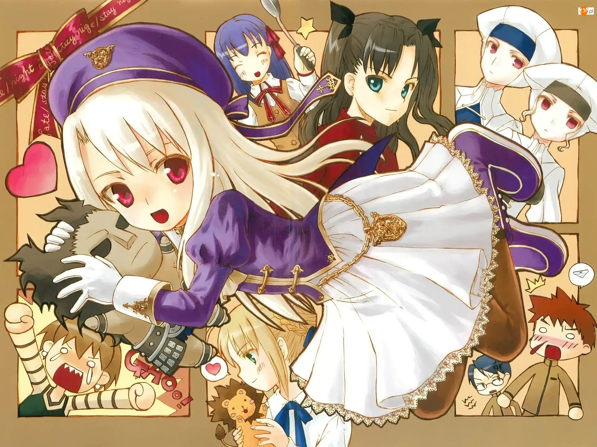 dziewczyny, Fate Stay Night, miś, czapka, ludzie, kokardka