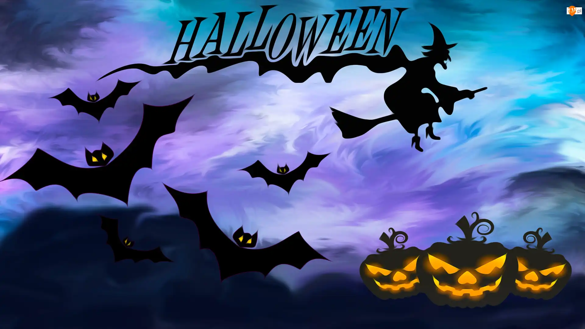 Grafika, Halloween, Nietoperze, Dynie