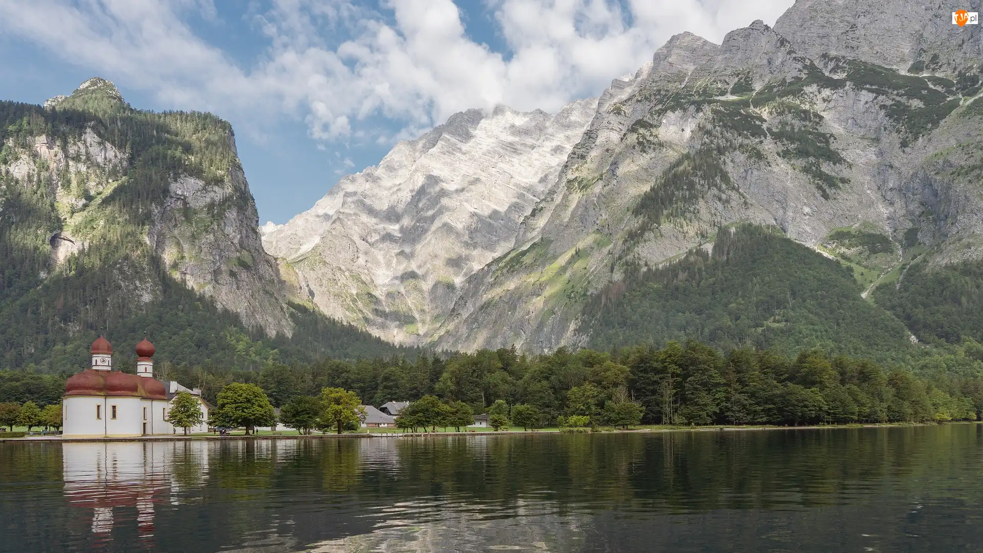 Sanktuarium Św Bartłomieja, Jezioro, Niemcy, Kościół, Bawaria, Góry, Koenigssee