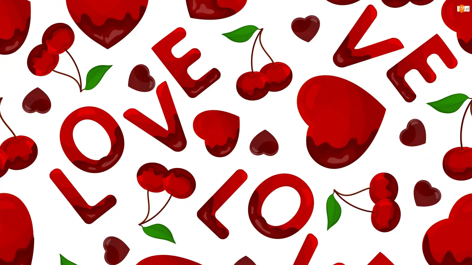Miłość, Love, Wiśnie, Serca, Napis