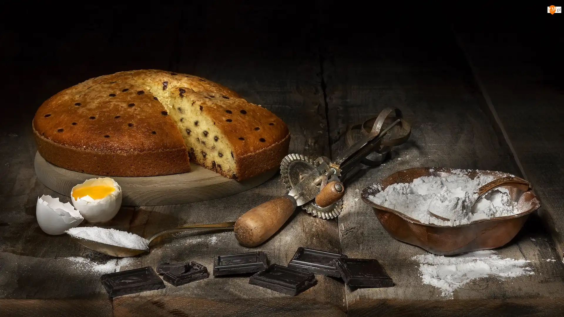 Łyżka, Ciasto, Jajka, Deski, Babka, Czekolada, Kompozycja, Mąka