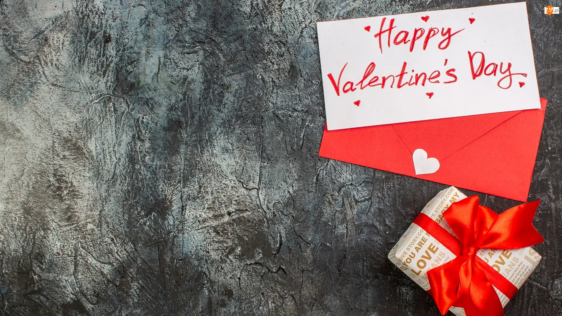 Napis, Prezent, Kartka, Walentynki, Happy Valentines Day