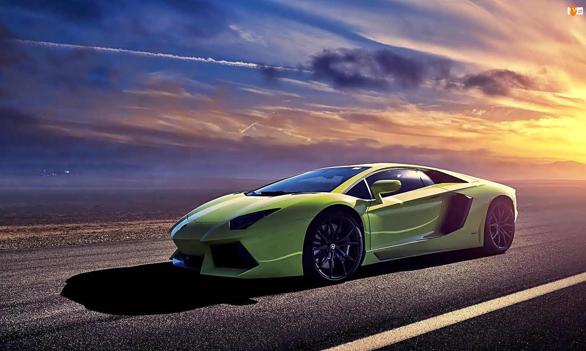Zachód Słońca, Lamborghini, Aventador, Droga
