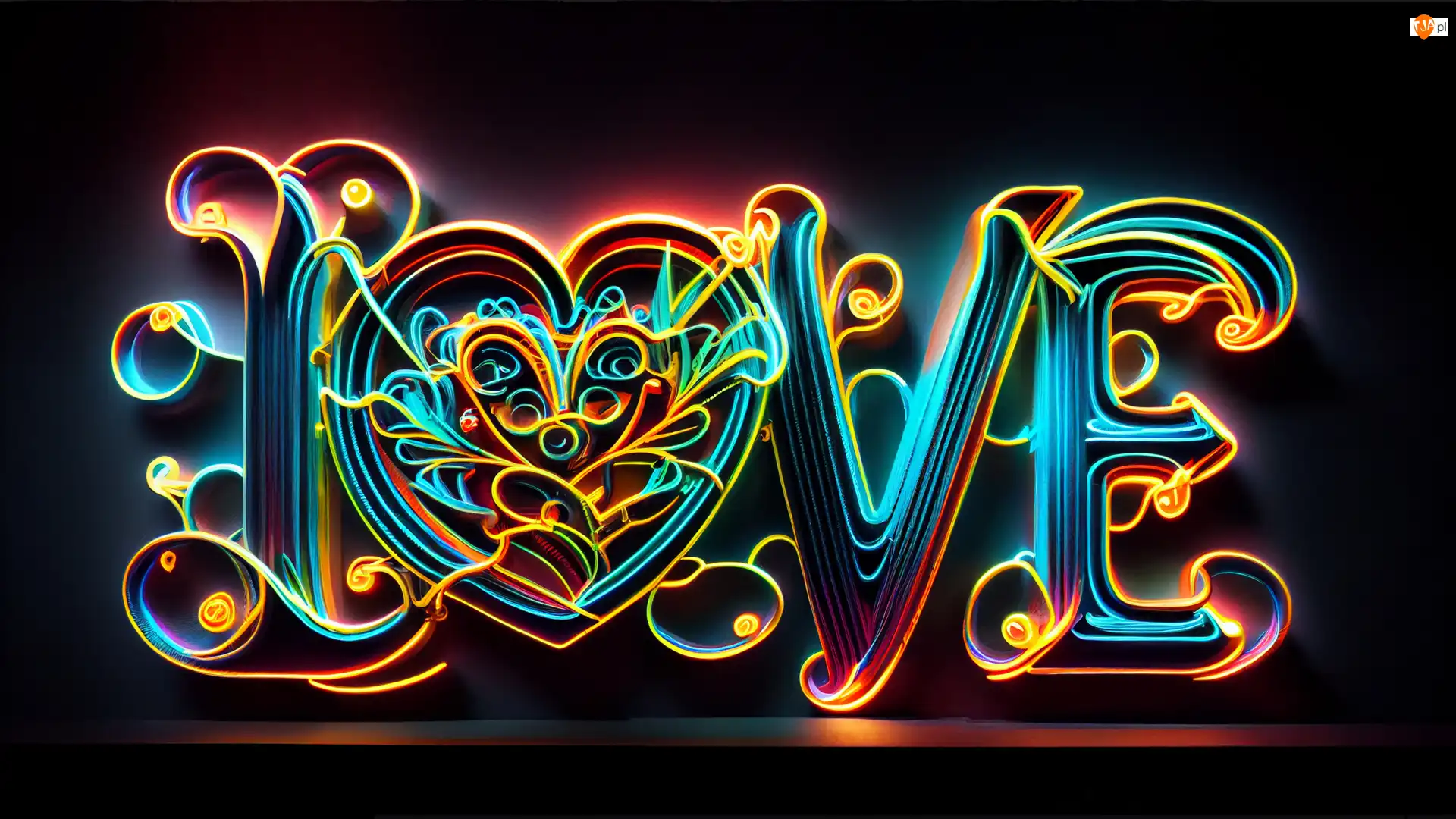 Neon, Napis, 2D, Miłość, Tło, Czarne, Love