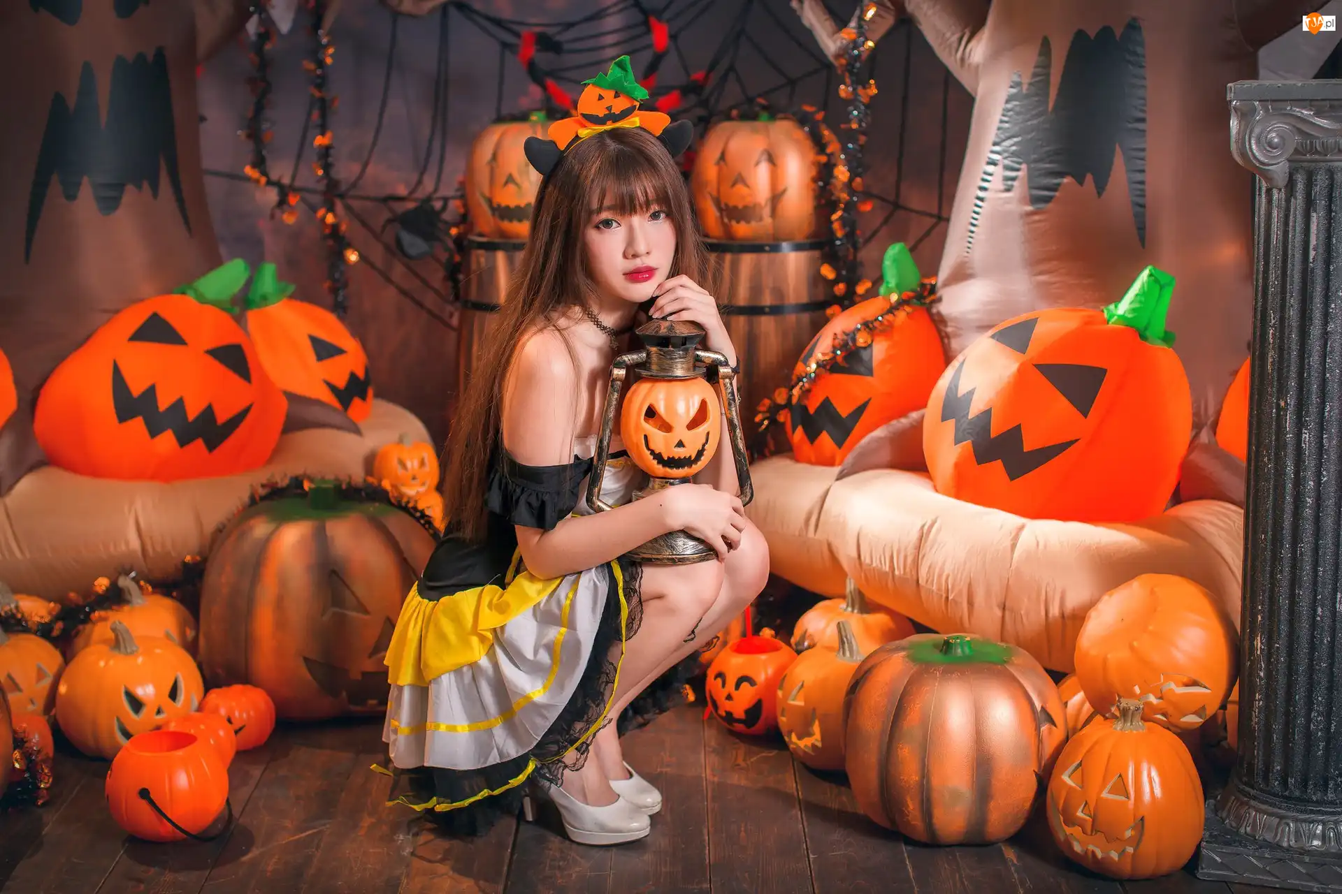 Dziewczyna, Halloween, Dynie