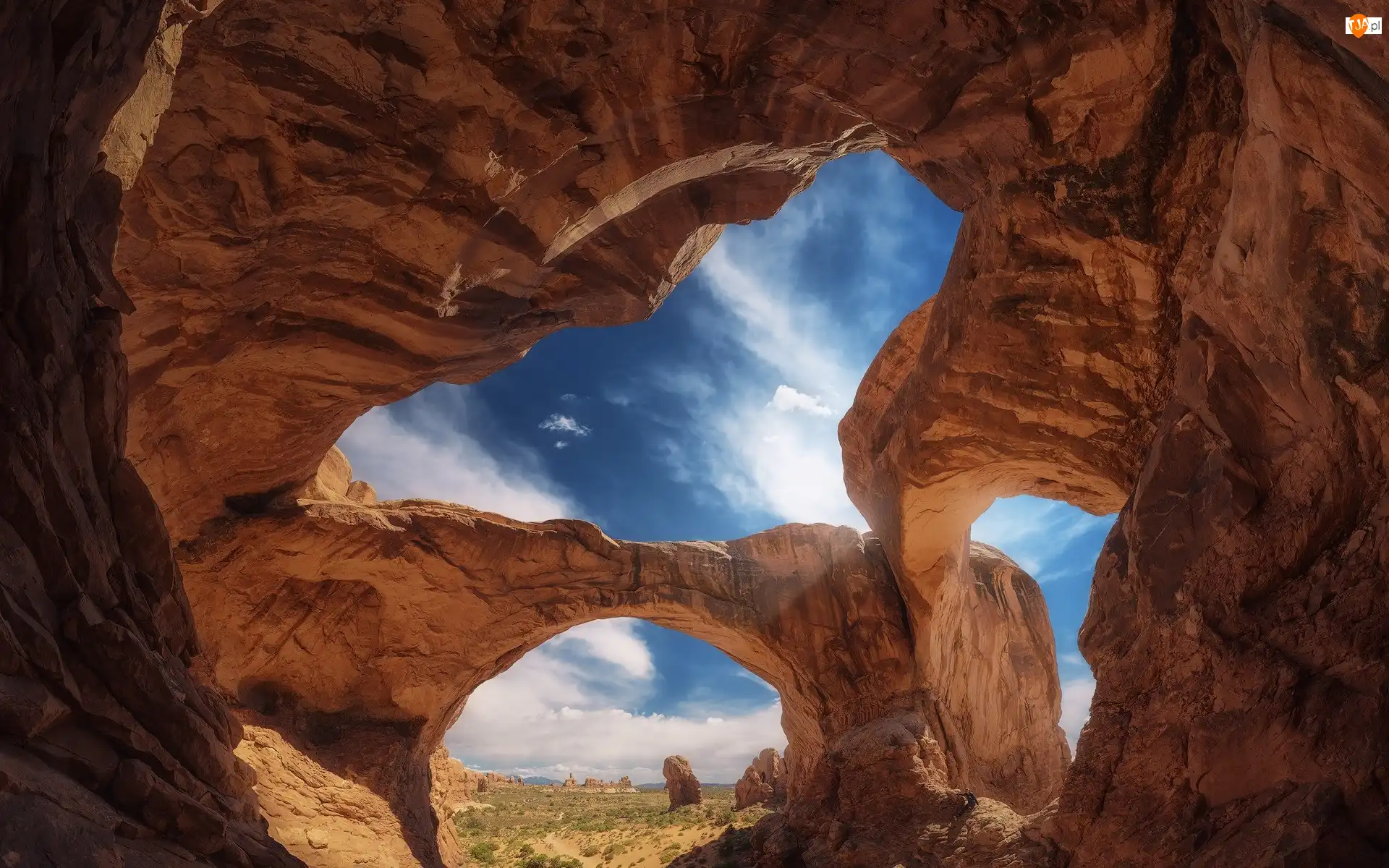 Skały, Park Narodowy Arches, Double Arch, Stany Zjednoczone, Łuk skalny, Stan Utah