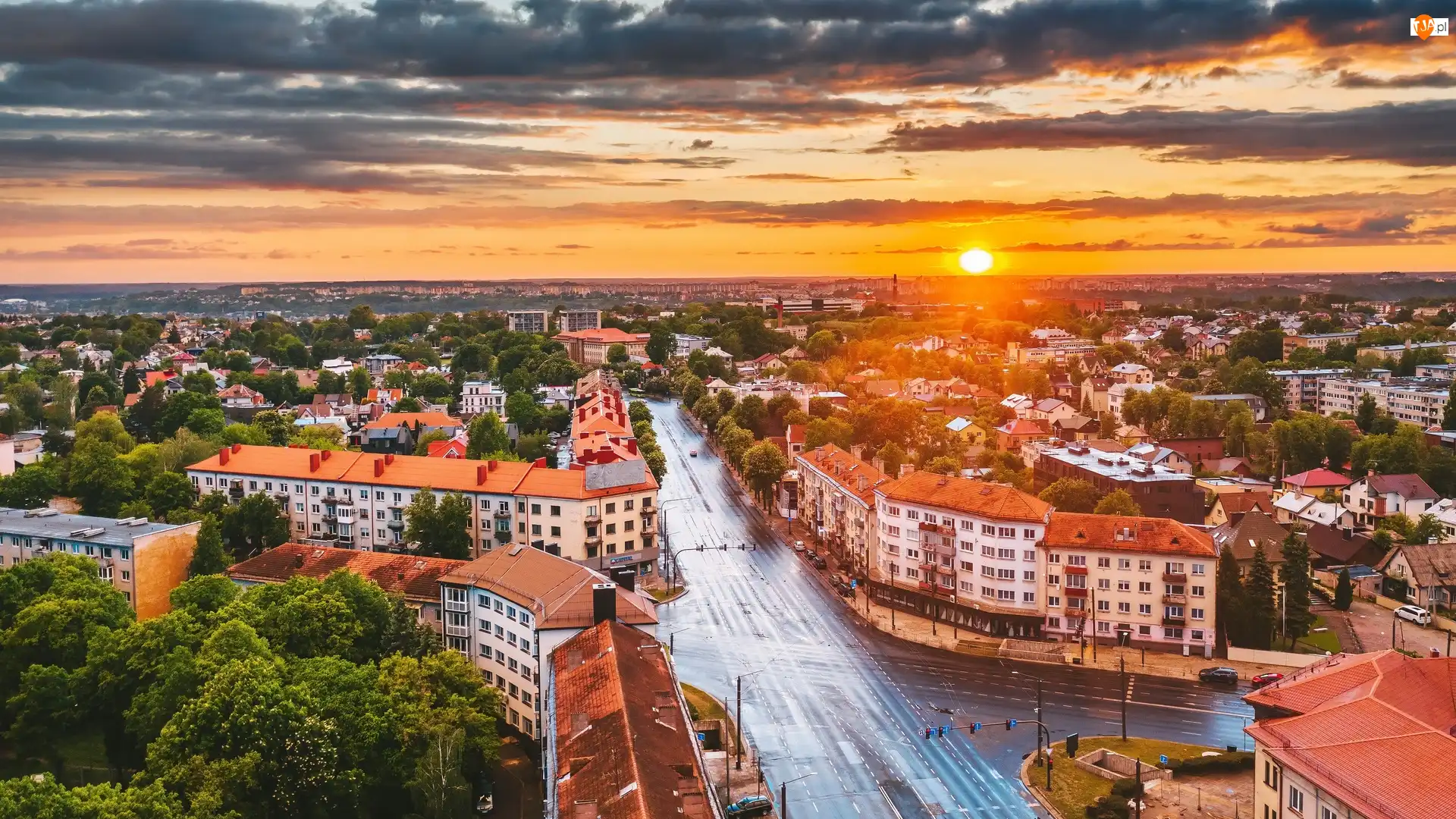 Miasto, Litwa, Domy, Drzewa, Kowno, Ulica