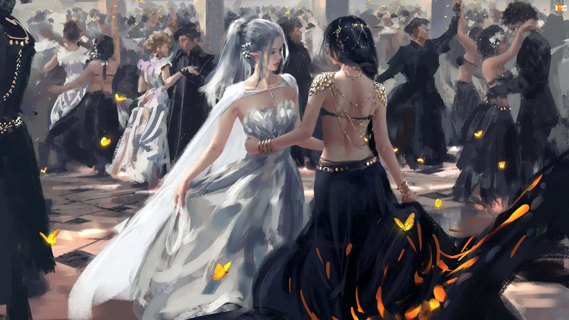 Bal, Ludzie, Digital art, Grafika, Taniec, Kobiety, Dwie