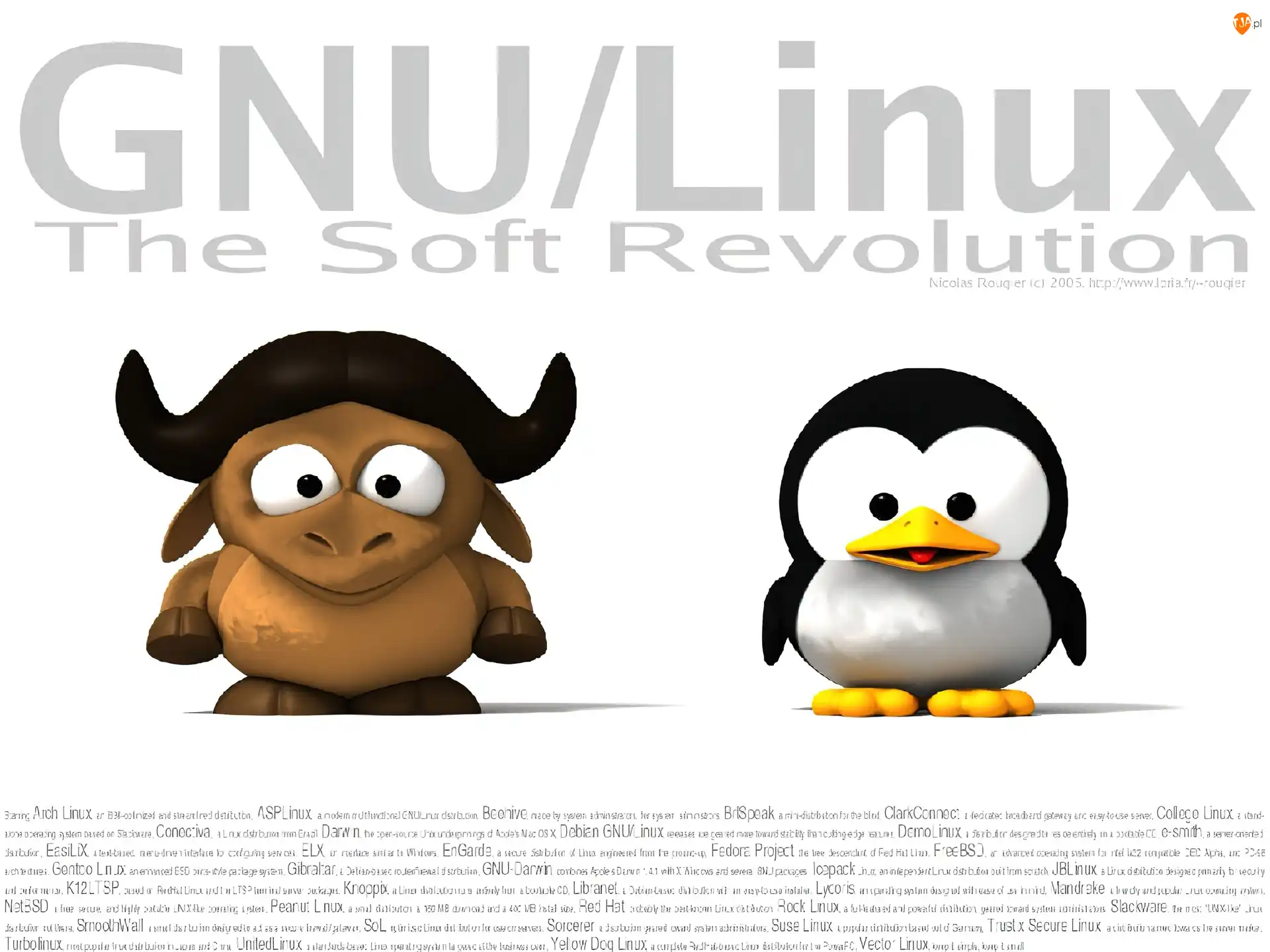 bawół, Linux, pingwin, grafika