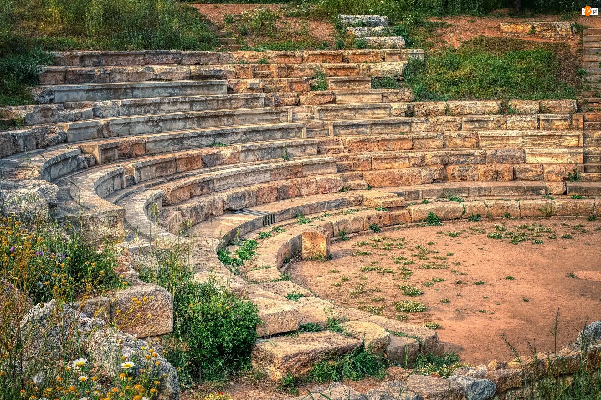 Ancient Theater of Aptera, Amfiteatr, Ruiny, Grecja, Kamienie, Kreta