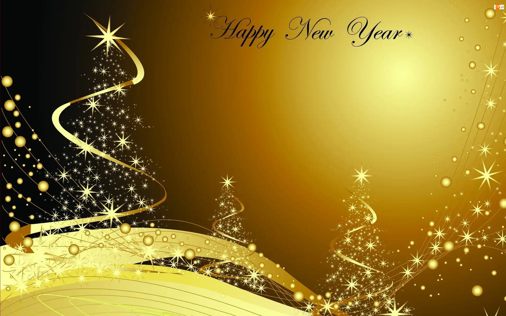 Złote, Tło, Year, Grafika, New, Happy, Napis