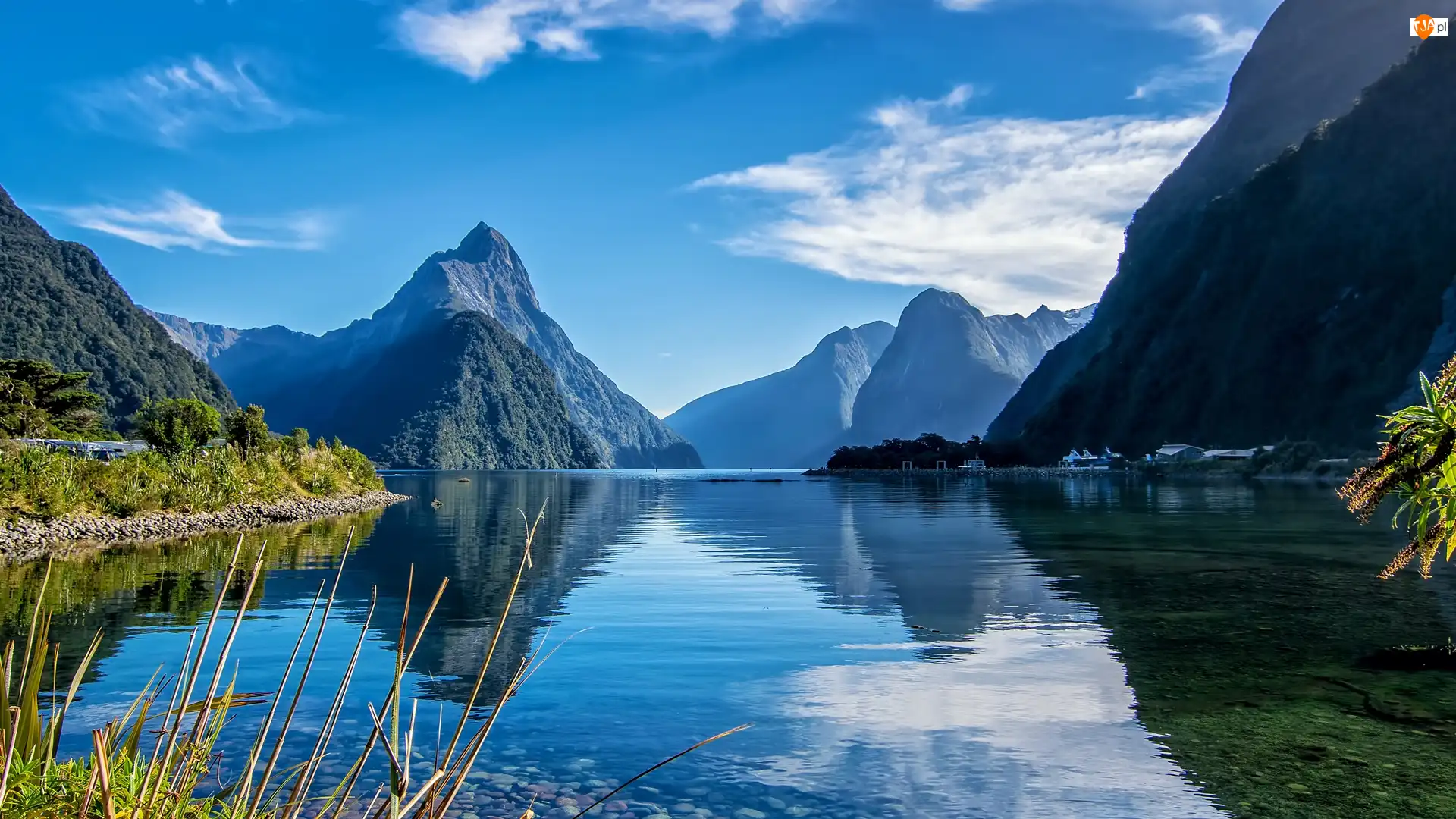 Park Narodowy Fiordland, Zatoka Milforda, Roślinność, Wyspa Południowa, Fiord Milford, Chmury, Nowa Zelandia, Góry