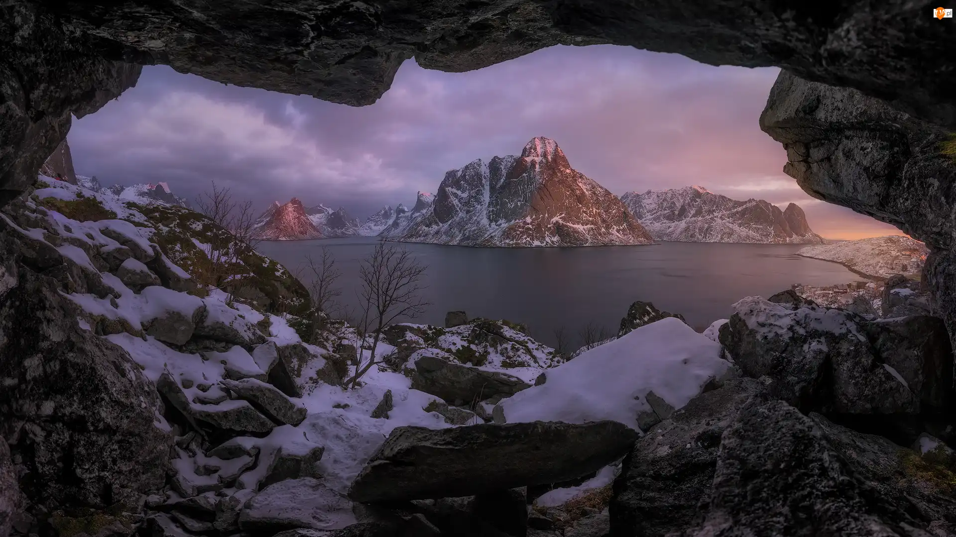 Zima, Norwegia, Morze Norweskie, Góry, Reine