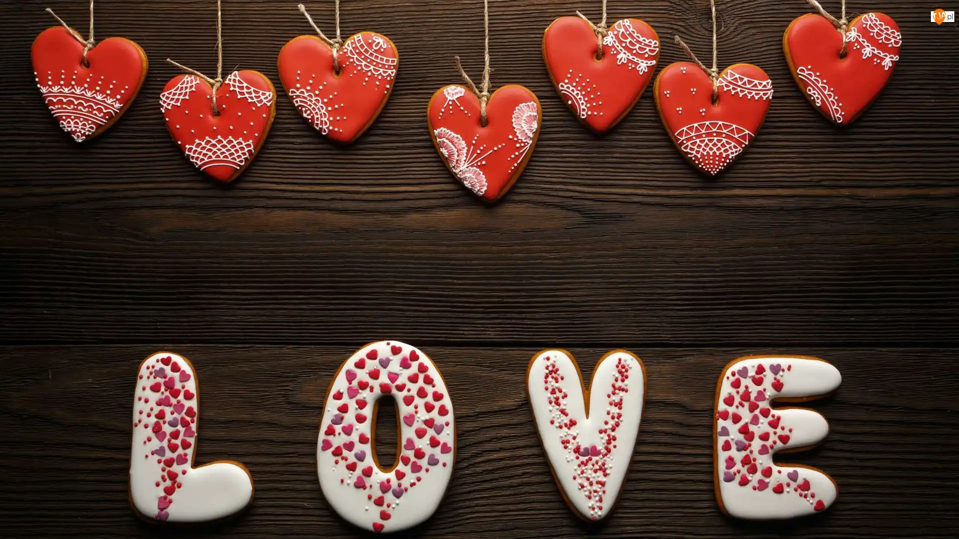 Napis, Deski, Serca, Pierniczki, Love
