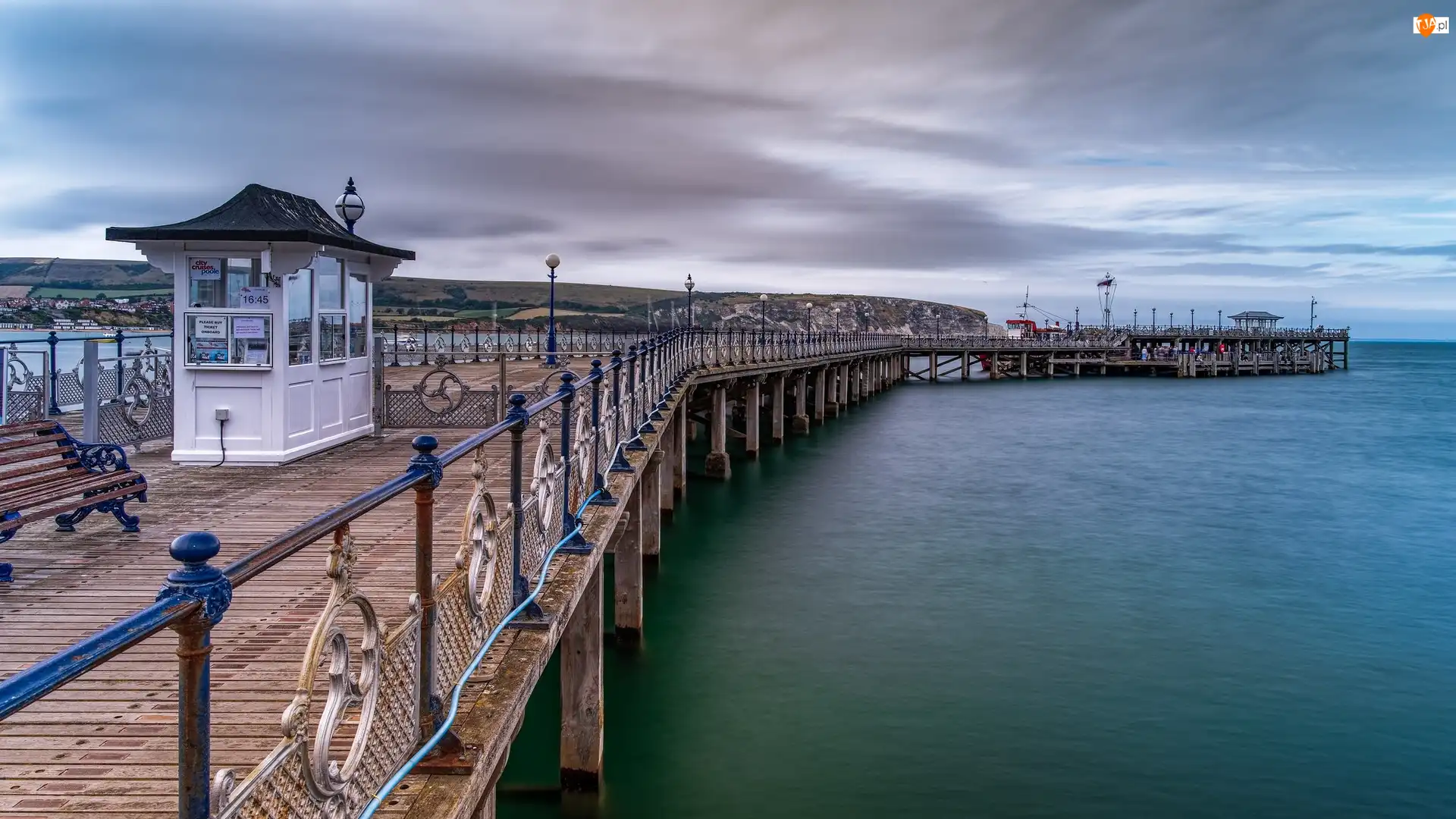 Kanał La Manche, Molo, Anglia, Morze, Hrabstwo Dorset, Miejscowość Swanage, Chmury