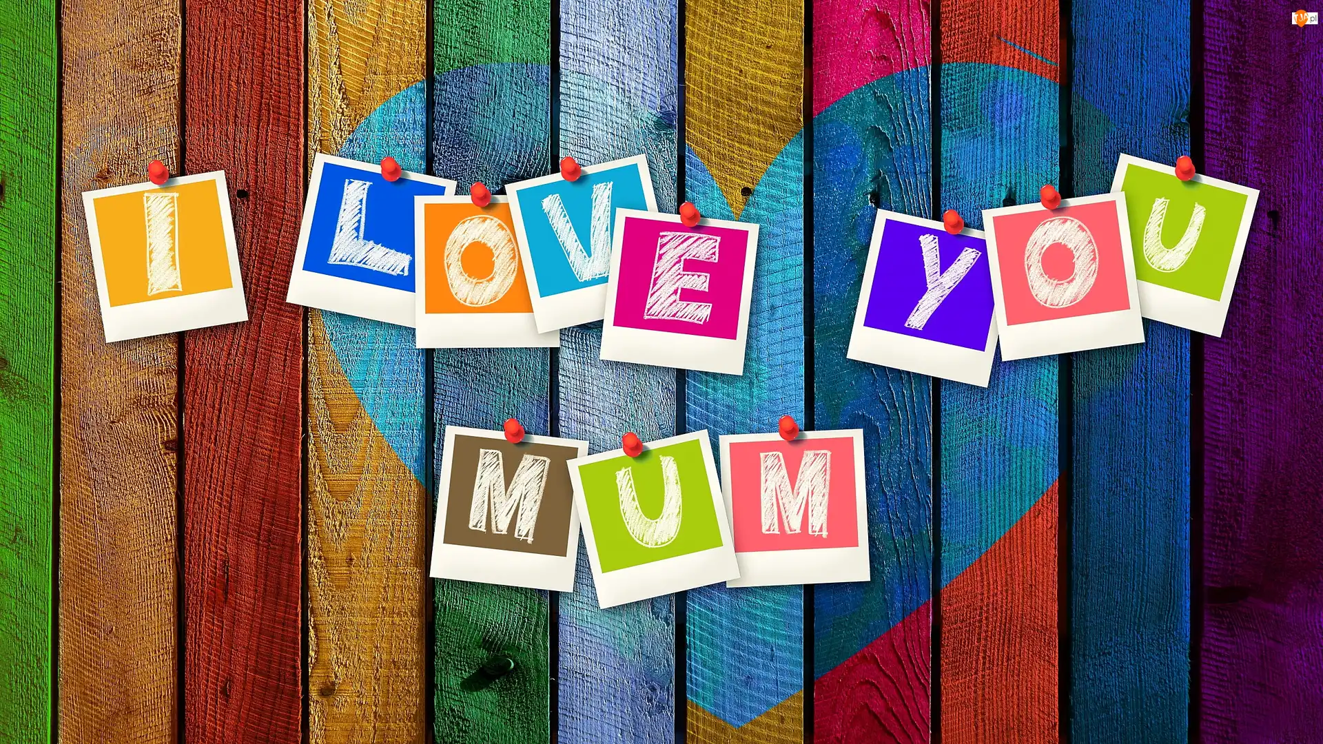 Kolorowe, Dzień Matki, Karteczki, I love you mum, Deski, Napis