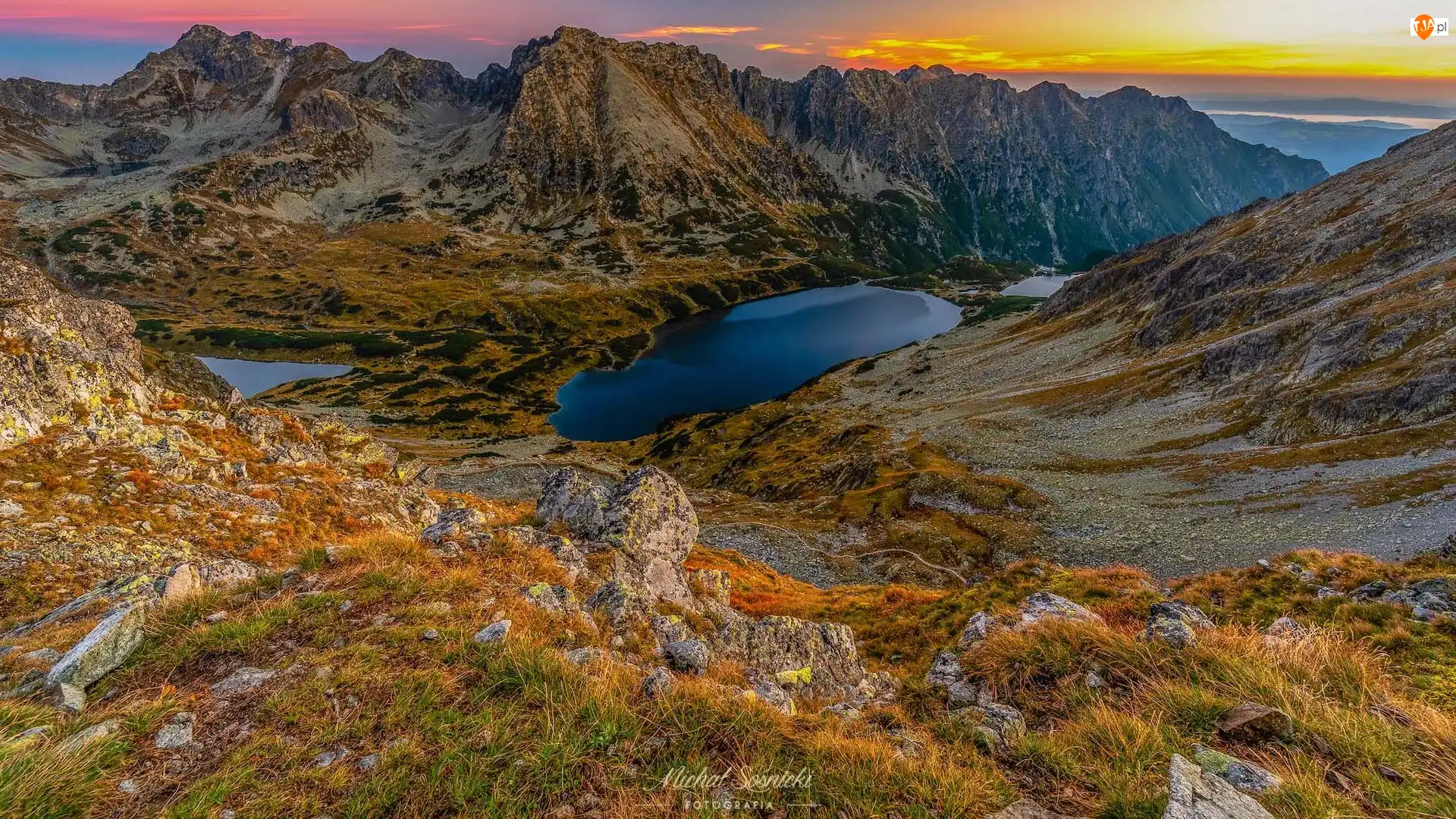Roślinność, Góry, Jeziora, Skały, Tatry Wysokie, Jesień, Polska, Dolina Pięciu Stawów