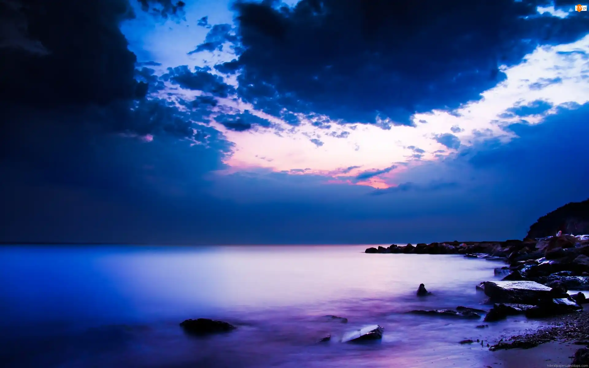 Chmury, Ocean, Skały