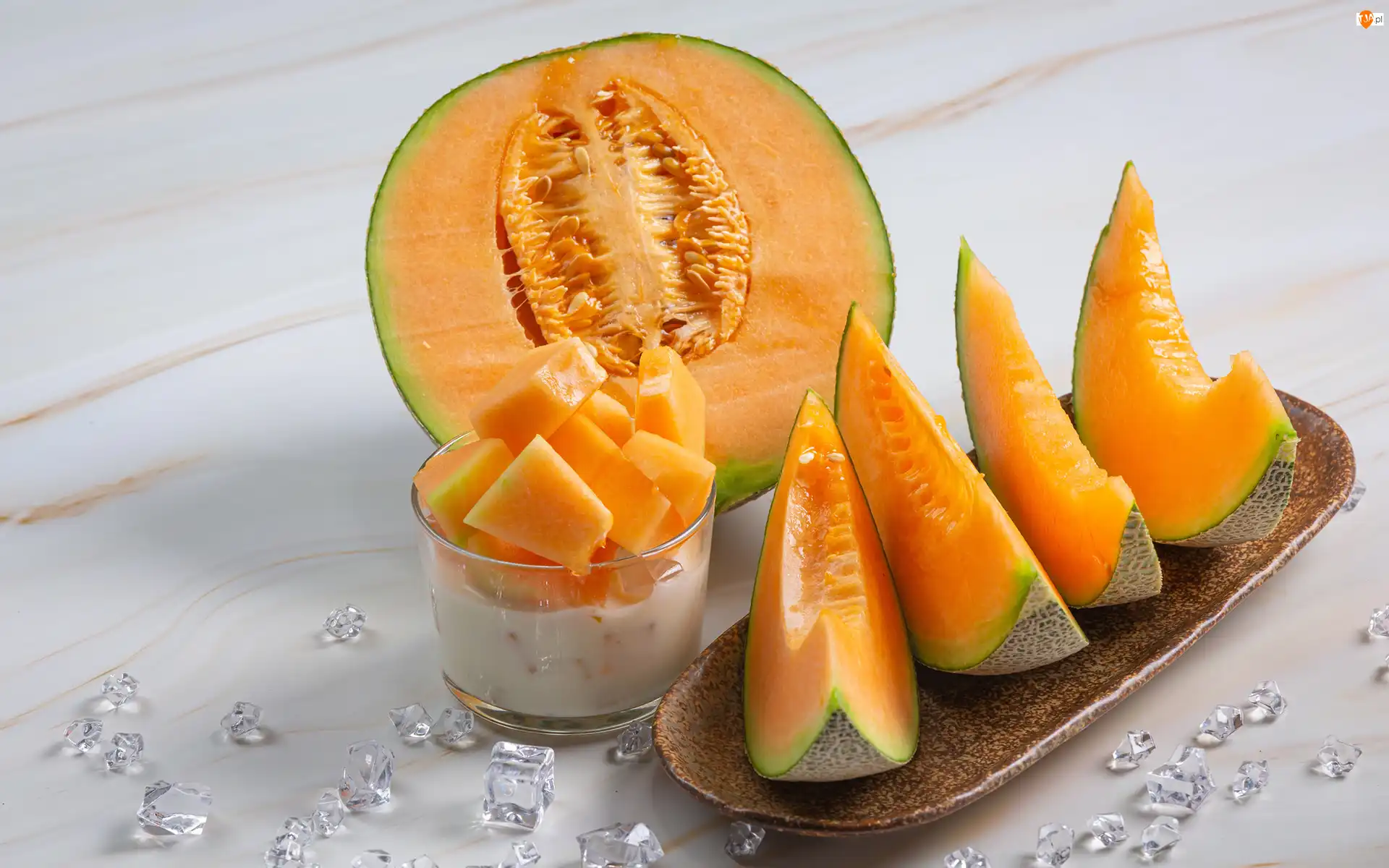 Tacka, Lód, Kawałki, Melon, Szklanka