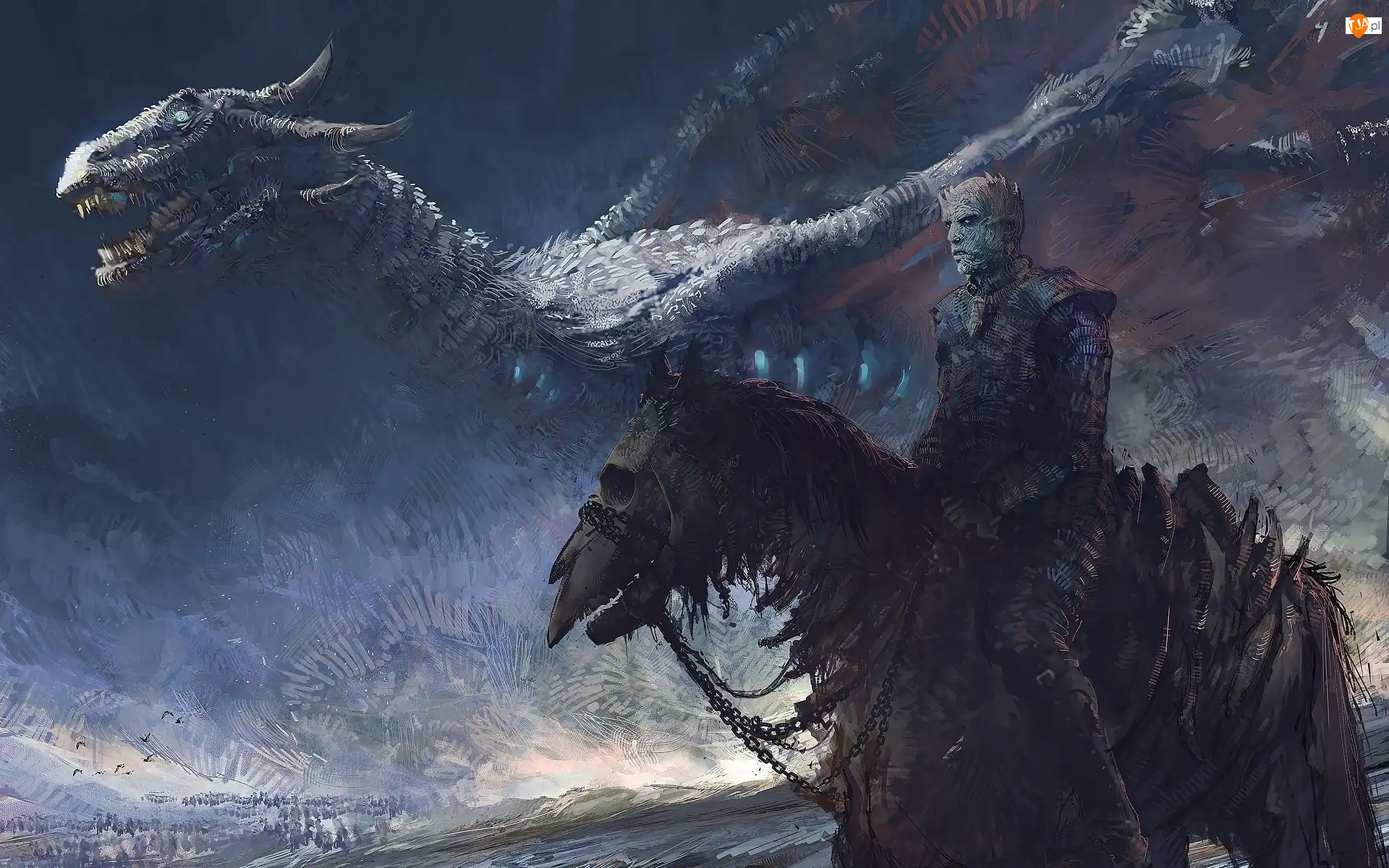 Gra o Tron, Game of Thrones, Koń, Serial, Smok, Nocny Król, Biały Wędrowiec