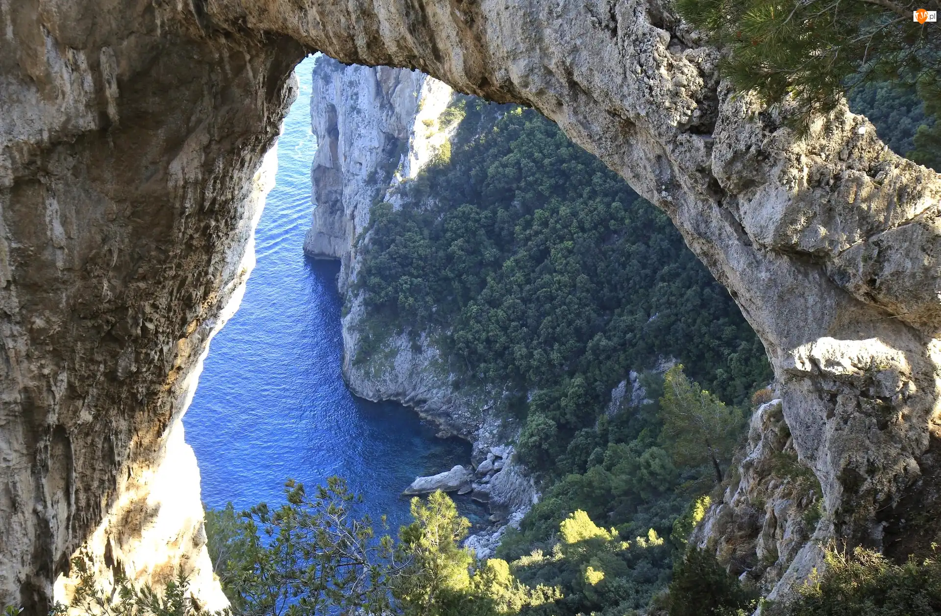 Morze, Włochy, Łuk skalny Arco Naturale, Skały, Capri