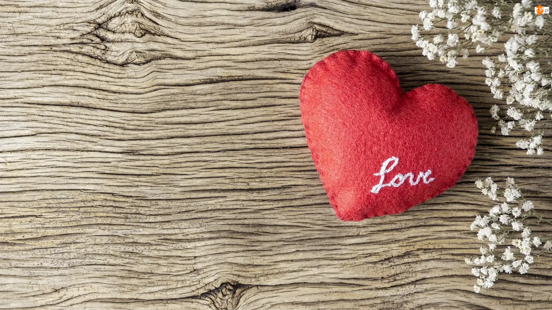 Love, Drewno, Napis, Serce, Gipsówka