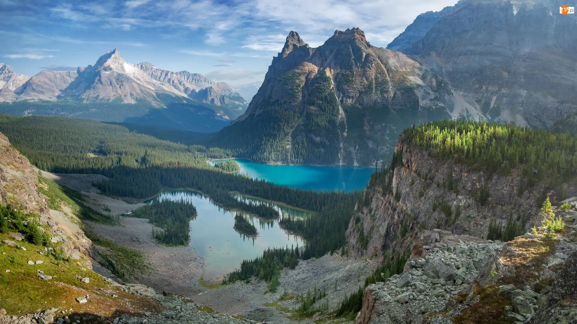 Chmury, Kolumbia Brytyjska, Drzewa, Lake OHara, Góry, Park Narodowy Yoho, Jeziora, Kanada, Mary Lake