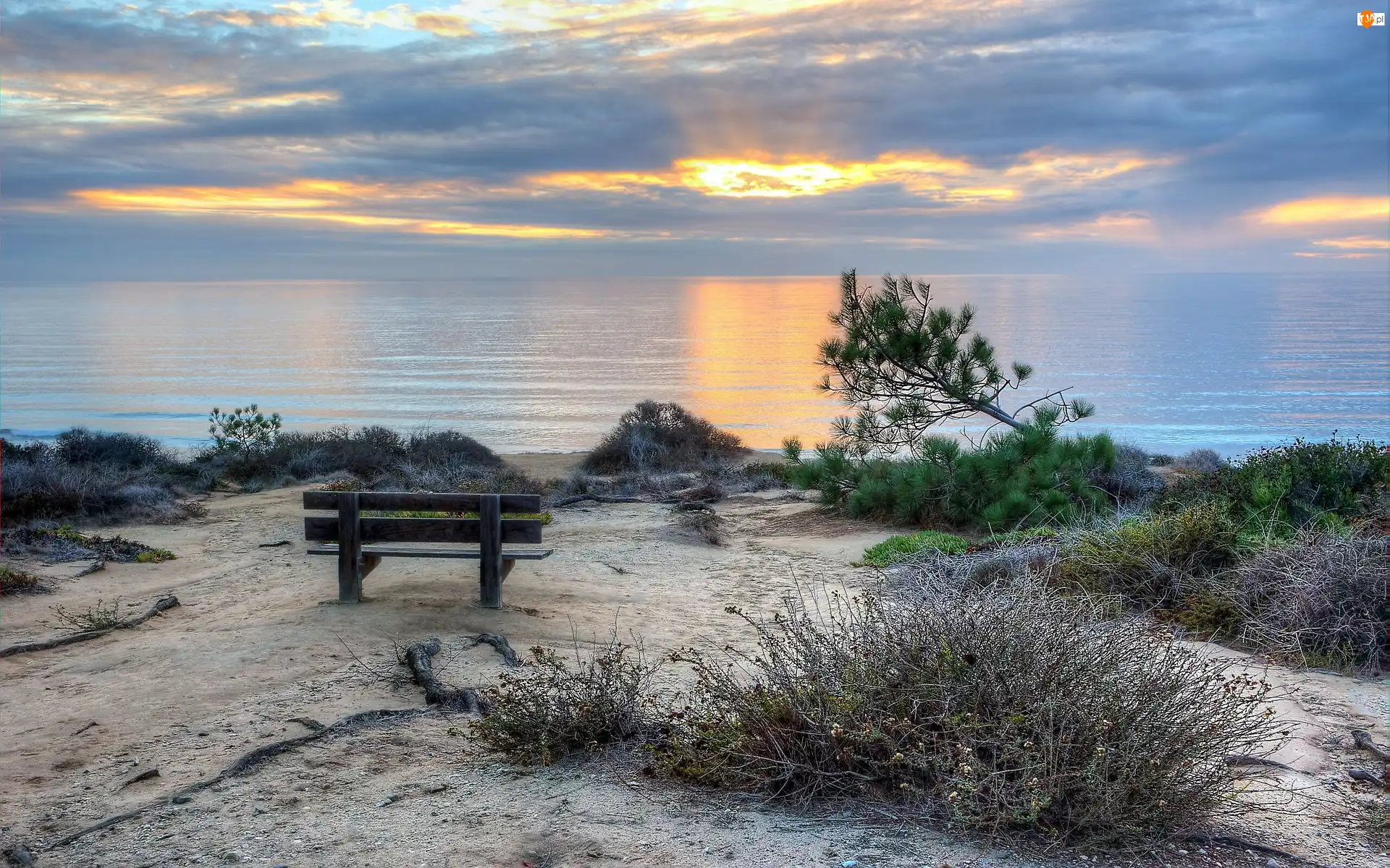 Ławeczka, Słońca, Plaża, Morze, Promienie