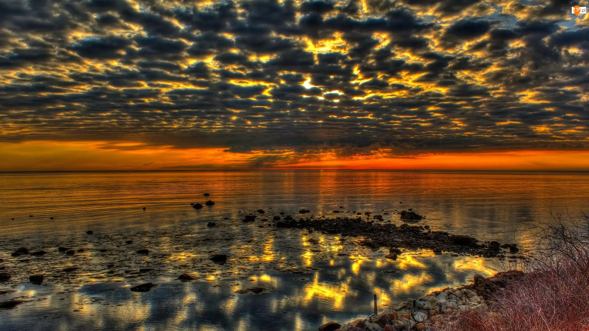 Niebo, Stany Zjednoczone, Morze, Chmury, Stan Massachusetts, Zachód słońca, Odbicie, Zatoka Cape Cod Bay