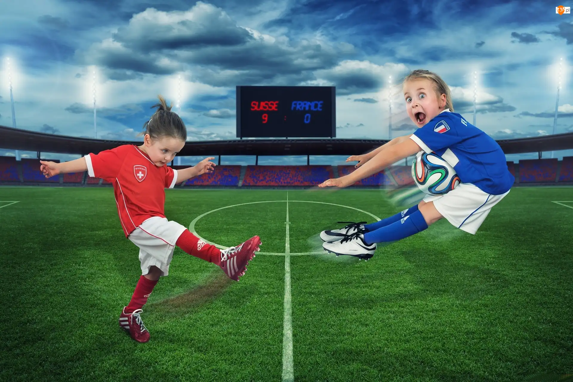 Piłka, Stadion, Dziewczynki, Dwie, Nożna