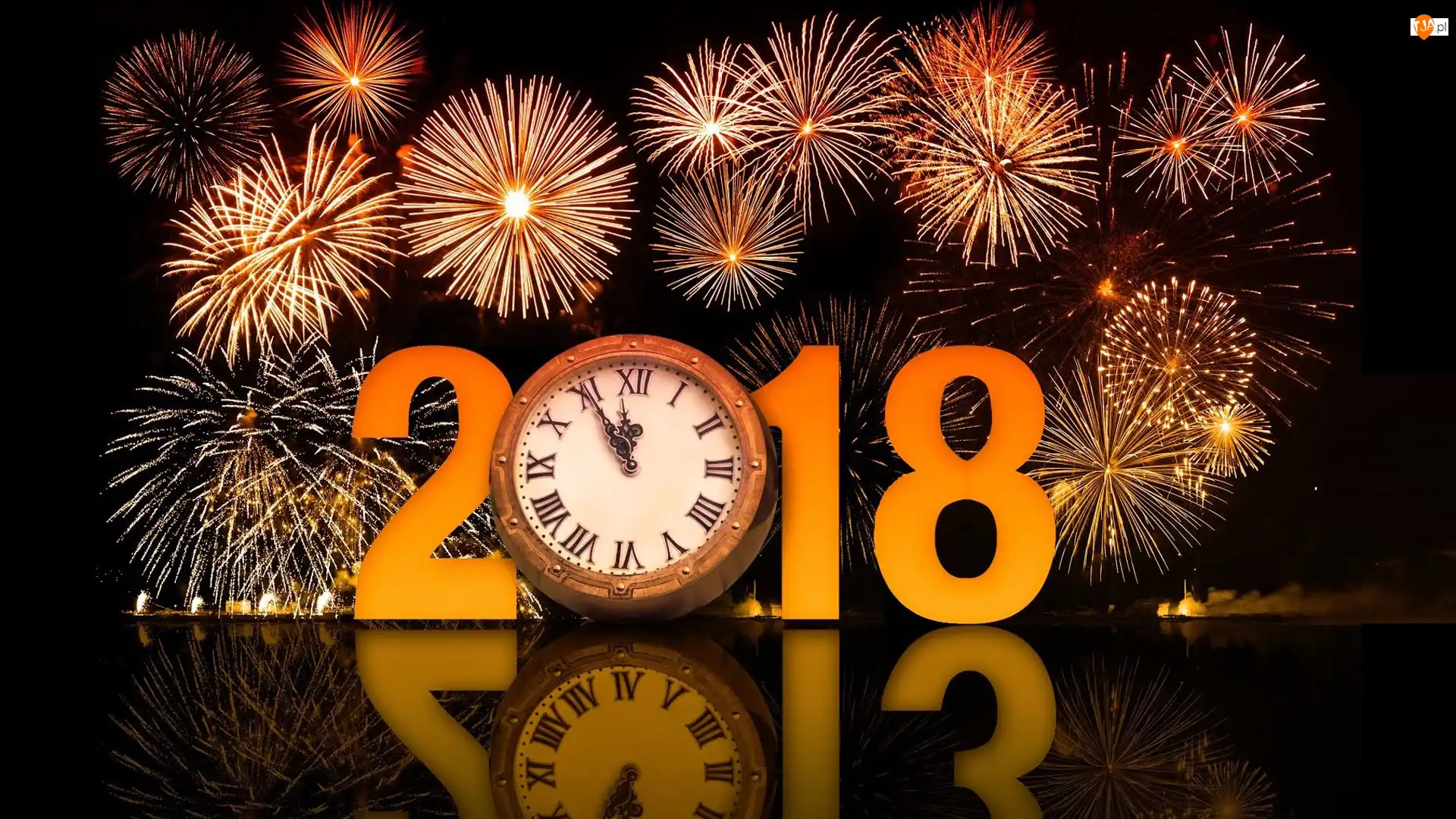 Napis, Zegar, 2018, Nowy Rok, Fajerwerki