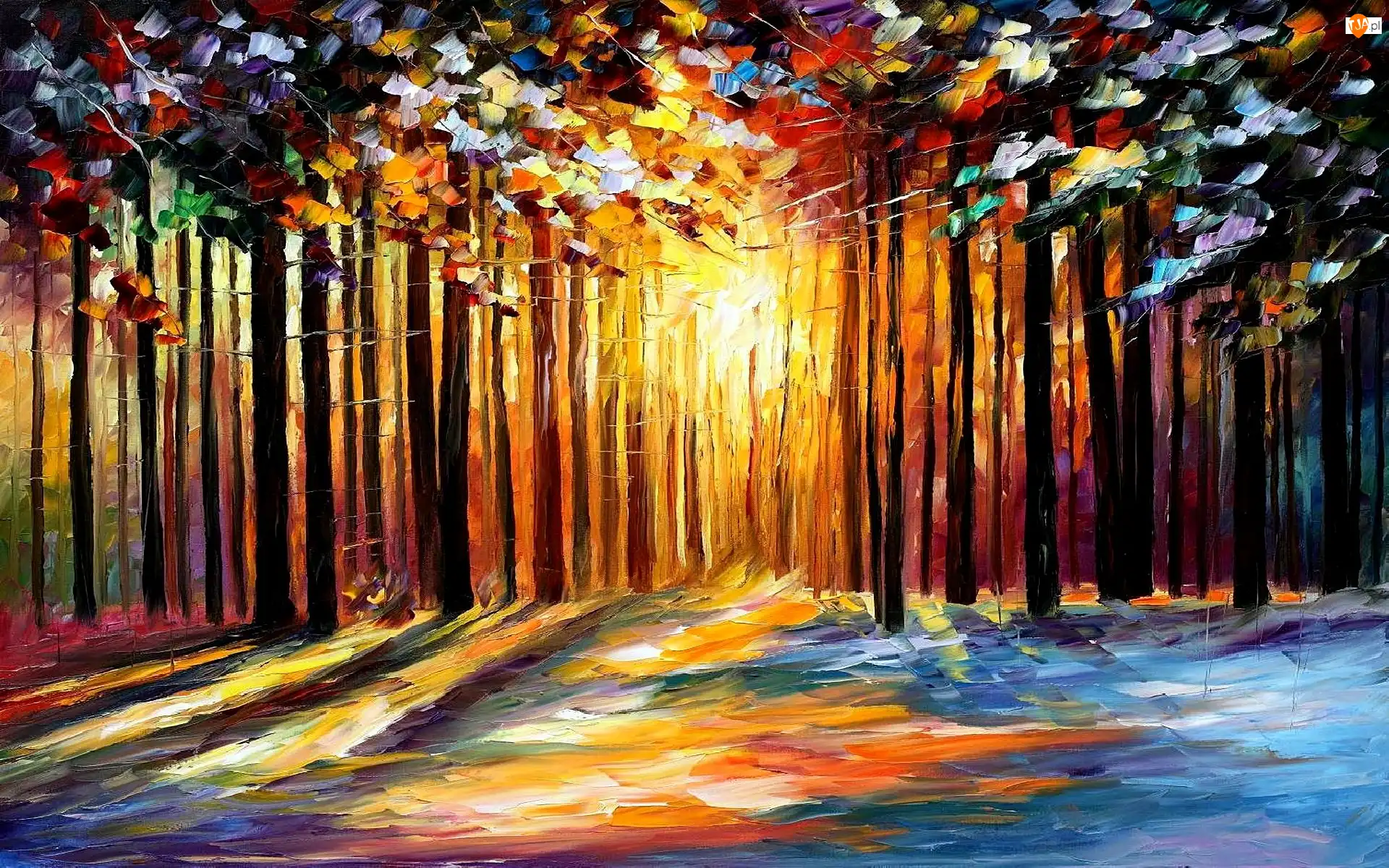 Leonid Afremov, Olej, Światło, Las, Obraz