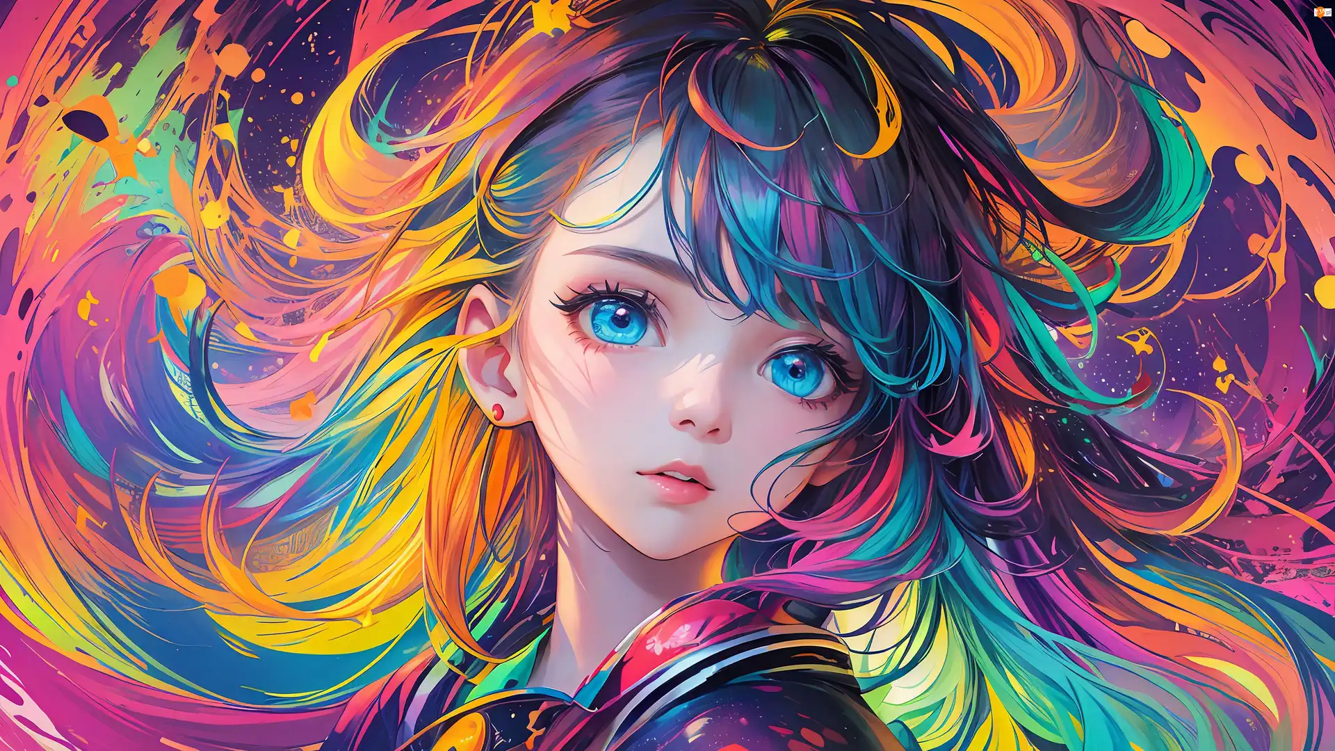 Kolorowe, Tło, Dziewczyna, Anime, Włosy