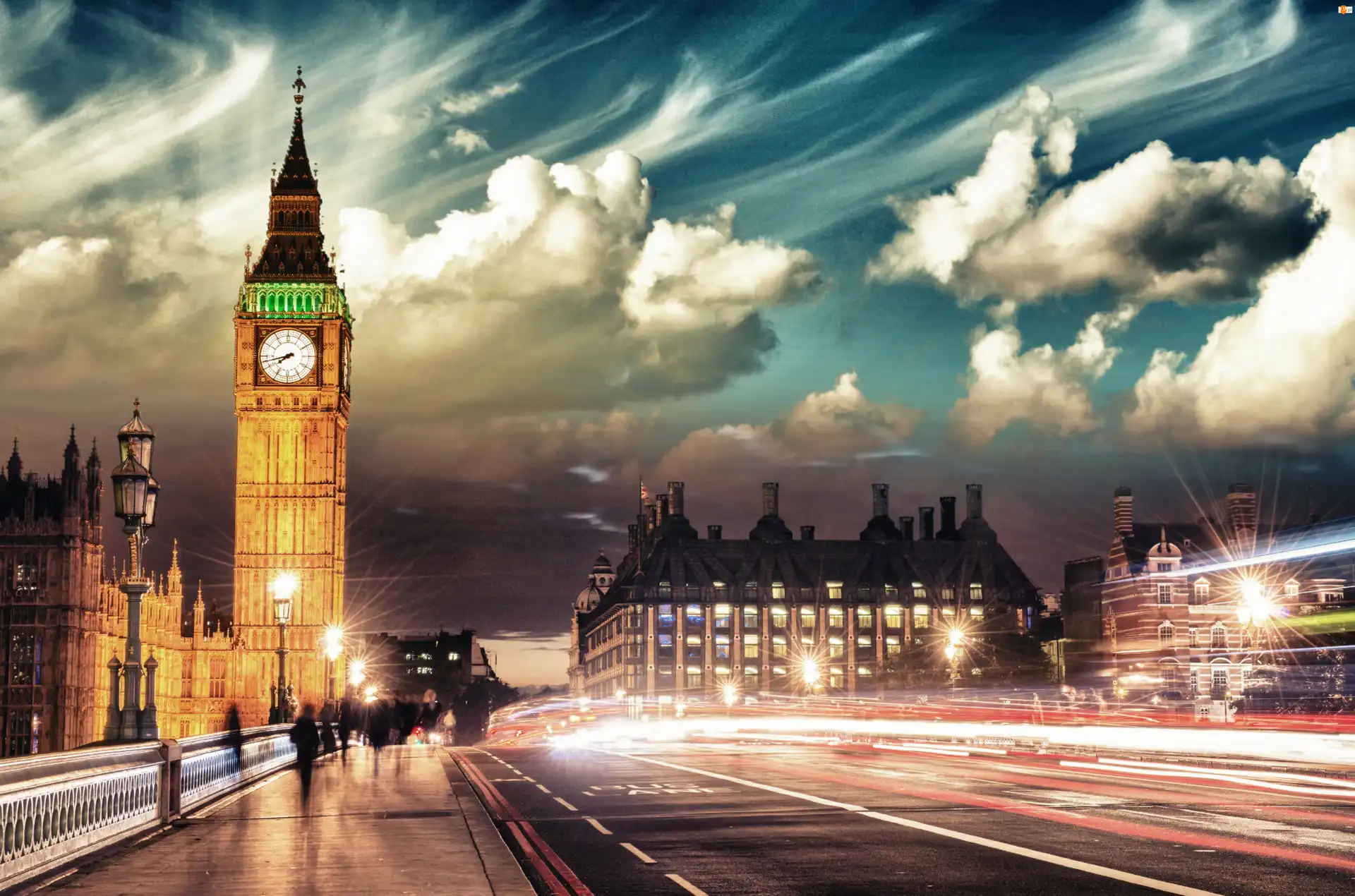 Most, Ulica, Big Ben, Londyn, Noc