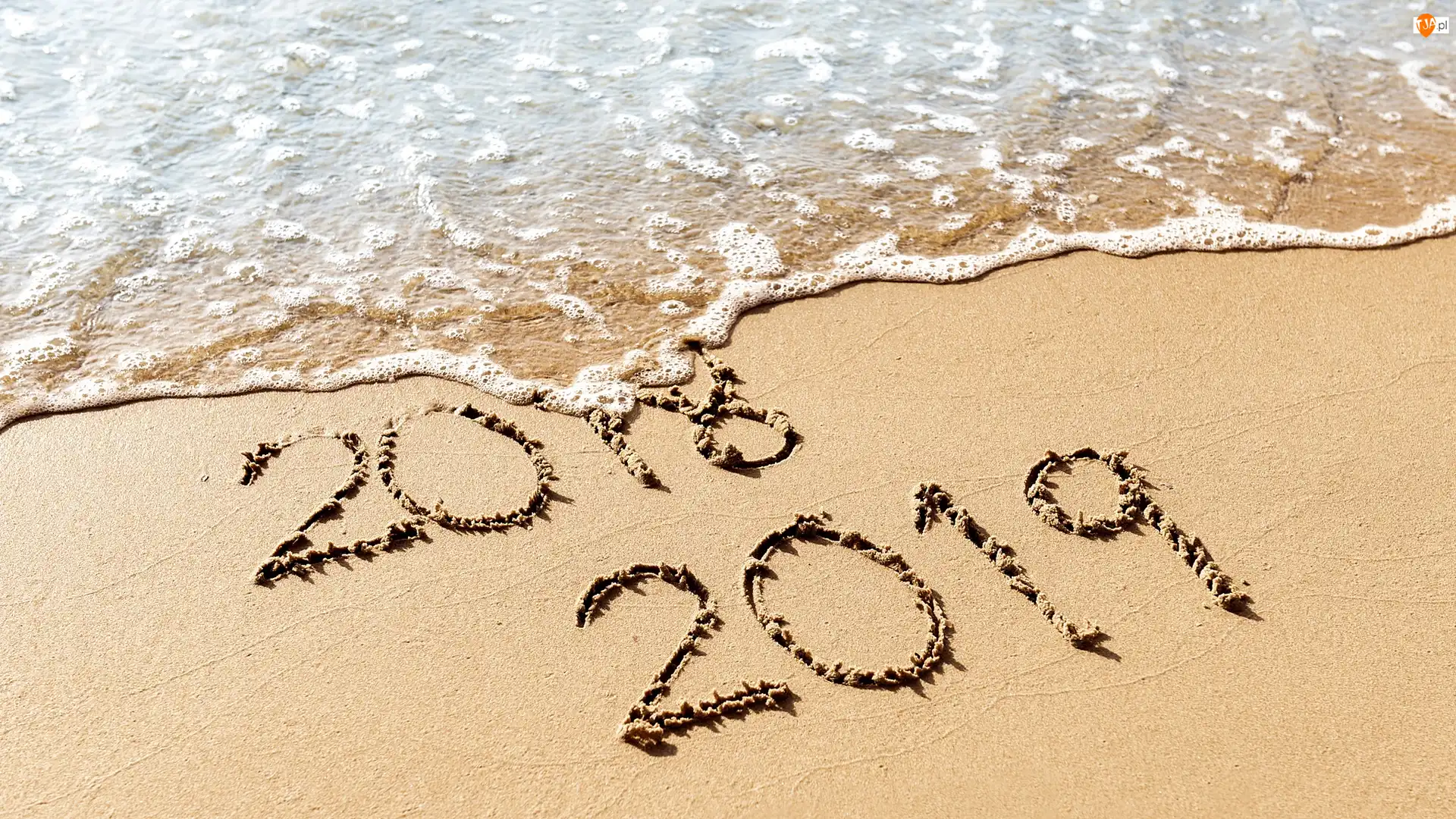 Piasek, Woda, 2019, Plaża, 2018, Napis, Fala