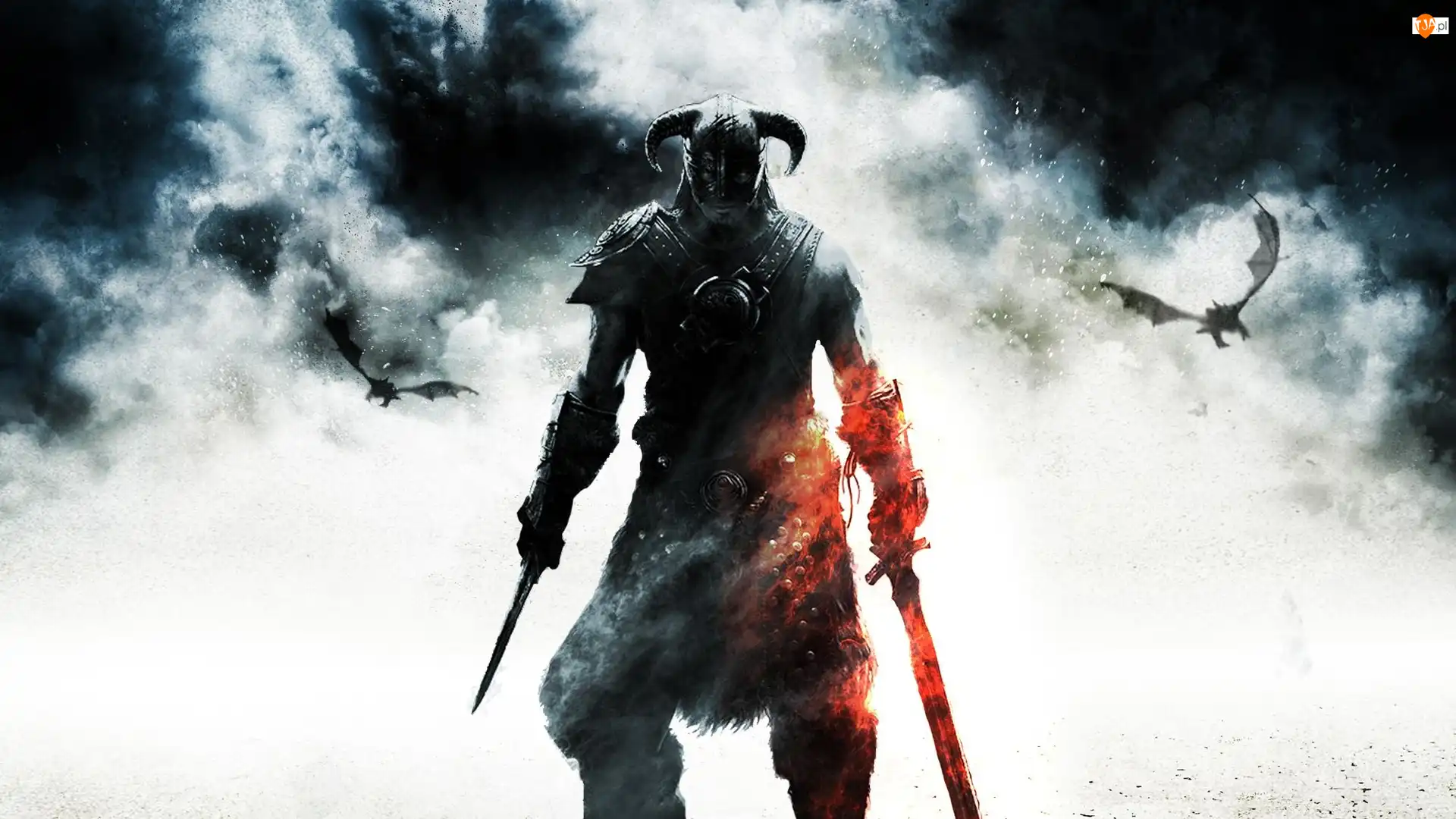 Skyrim, The Elder Scrolls, Czarno-Białe, Smok
, Dovahkiin, Wojownik